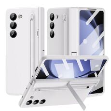 Per Samsung Galaxy Z Fold6 5G Custodia antiurto in pelle a grana lunga Chi (bianca)