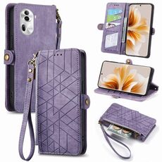 Per OPPO Reno11 5G Custodia per telefono in pelle con cerniera laterale geometrica globale con cerniera (viola)