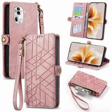 Per OPPO Reno11 Pro Custodia per cellulare in pelle con cerniera laterale geometrica globale (rosa)
