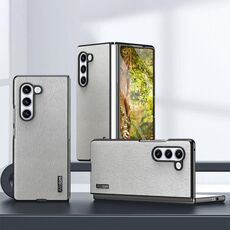 Per Samsung Galaxy Z Fold6 5G Custodia per telefono antiurto in pelle corteccia di albero (bianca)