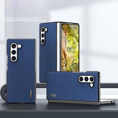 Per Samsung Galaxy Z Fold6 5G Custodia per telefono antiurto in pelle corteccia di albero (blu)