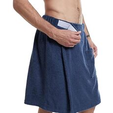 Telo mare adesivo regolabile, doccia, accappatoio da uomo indossabile con tasche, taglia: L (blu navy)