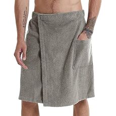 Asciugamano da spiaggia adesivo regolabile Doccia Accappatoio indossabile da uomo con tasche, Taglia: L (Grigio)