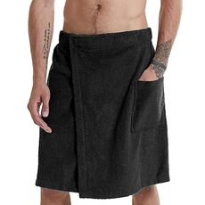 Telo mare adesivo regolabile, doccia, accappatoio da uomo indossabile con tasche, taglia: M (nero)