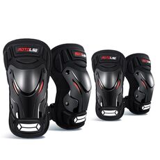 Motolsg Ginocchiere 4 in 1 Gomitiere Sport all'aria aperta Escursionismo Sci Moto Bicicletta Equitazione Protettiva con Striscia Riflettente (Nero)