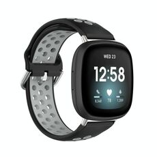 Per Fitbit Versa 3 Cinturino in silicone traspirante perforato bicolore (nero + grigio)