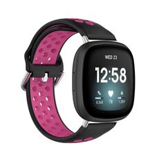 Per cinturino in silicone traspirante traforato bicolore Fitbit Versa 3 (nero + rosa rossa)