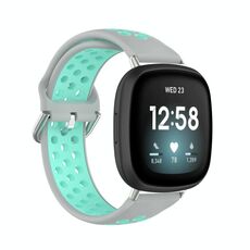 Per cinturino in silicone traspirante traforato bicolore Fitbit Versa 3 (grigio + verde acqua)
