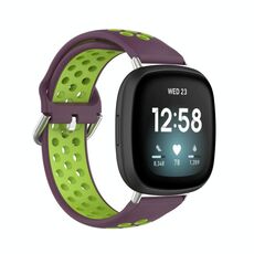 Per cinturino in silicone traspirante traforato bicolore Fitbit Versa 3 (viola + lime)