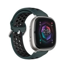 Per cinturino in silicone traspirante traforato bicolore Fitbit Sense 2 (verde oliva + nero)