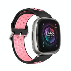 Per cinturino in silicone traspirante traforato bicolore Fitbit Sense 2 (nero + rosa)