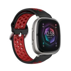 Per cinturino in silicone traspirante traforato bicolore Fitbit Sense 2 (nero + rosso)