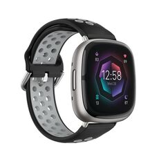 Per cinturino in silicone traspirante traforato bicolore Fitbit Sense 2 (nero + grigio)