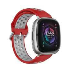 Per cinturino in silicone traspirante traforato bicolore Fitbit Sense 2 (rosso + grigio)