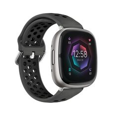 Per cinturino in silicone traspirante traforato bicolore Fitbit Sense 2 (nero + nero)