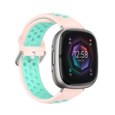 Per cinturino in silicone traspirante traforato bicolore Fitbit Sense 2 (rosa + anatra d'acqua)