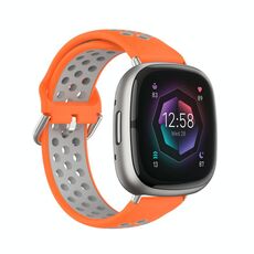 Per cinturino in silicone traspirante traforato bicolore Fitbit Sense (arancione + grigio)