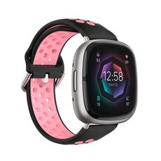 Per cinturino in silicone traspirante traforato bicolore Fitbit Sense (nero + rosa)