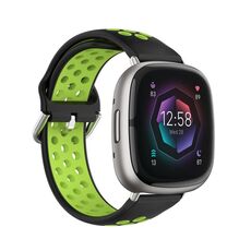 Per cinturino in silicone traspirante traforato bicolore Fitbit Sense (nero + lime)