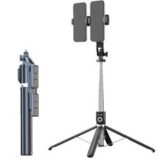 Bastoncini per selfie Bluetooth pieghevoli rotanti a 360 gradi Live Stand, Spec: P220 TK (doppia clip)