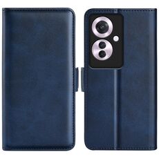 Per OPPO Reno11 F 5G Custodia per telefono in pelle con fibbia magnetica bifacciale orizzontale (blu scuro)