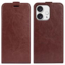 Per iPhone 16 Pro Max R64 Texture Custodia per telefono in pelle con flip verticale singolo (marrone)