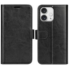 Custodia per telefono in pelle con vibrazione orizzontale texture R64 per iPhone 16 Pro Max (nera)