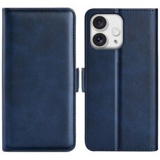 Per iPhone 16 Pro Max Custodia per telefono in pelle con chiusura orizzontale con fibbia magnetica bifacciale (blu scuro)