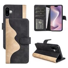 Custodia per cellulare in pelle con chiusura orizzontale con cuciture per iPhone 16 Plus (nera)