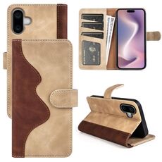Custodia per cellulare in pelle con chiusura orizzontale con cuciture per iPhone 16 Plus (gialla)