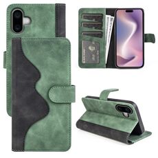 Custodia per cellulare in pelle con chiusura orizzontale con cuciture per iPhone 16 Plus (verde)
