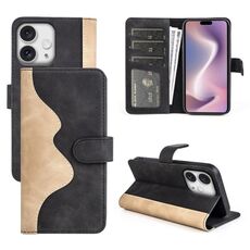 Custodia per cellulare in pelle con chiusura orizzontale con cuciture per iPhone 16 Pro (nera)