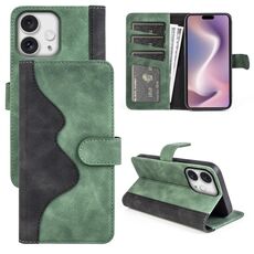 Custodia per telefono in pelle con chiusura orizzontale con cuciture per iPhone 16 Pro (verde)