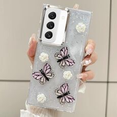 Per Samsung Galaxy S22+ 5G Custodia per cellulare in TPU con glitter tridimensionale a forma di farfalla (rosa)