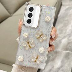 Per Samsung Galaxy S22+ 5G Custodia per telefono in TPU con glitter tridimensionale a farfalla (oro)