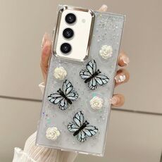 Per Samsung Galaxy S23 5G Custodia per telefono in TPU con glitter tridimensionale a farfalla (blu)