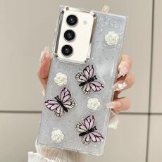 Per Samsung Galaxy S23 5G Custodia per cellulare in TPU con glitter tridimensionale a forma di farfalla (rosa)