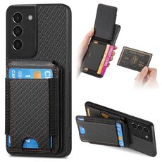Custodia per telefono con supporto a portafoglio verticale in fibra di carbonio per Samsung Galaxy S22+ 5G (nera)