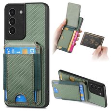 Custodia per telefono con supporto a portafoglio verticale in fibra di carbonio per Samsung Galaxy S22+ 5G (verde)