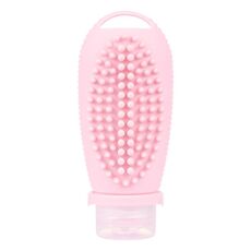 Flacone dispenser da viaggio 2 in 1 da 100 ml, in silicone, portatile, con spazzola per massaggi, shampoo, lozione, divisore (rosa chiaro)