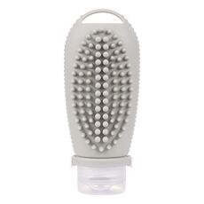 Flacone dispenser da viaggio 2 in 1 da 100 ml, in silicone, portatile, con spazzola per massaggi, shampoo, lozione, divisore (grigio chiaro)