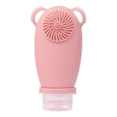 Flacone dispenser per lozione per la pulizia da viaggio da 100 ml con spazzola per il lavaggio, flacone per shampoo cosmetico (rosa)