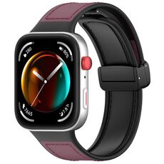 Per Huawei Watch Fit 3 cinturino in pelle con fibbia pieghevole in silicone (vino rosso)