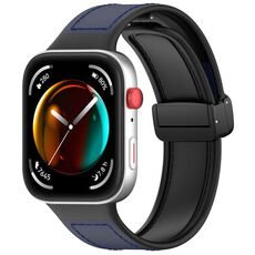 Per Huawei Watch Fit 3 cinturino in pelle con fibbia pieghevole in silicone (blu scuro)
