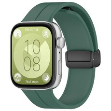 Per Huawei Watch Fit3 cinturino in silicone con fibbia pieghevole magnetica (verde scuro)