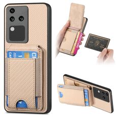 Custodia per telefono con supporto a portafoglio verticale in fibra di carbonio per vivo S18 Pro (cachi)