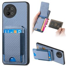 Custodia per telefono con supporto a portafoglio verticale in fibra di carbonio per vivo S18e (blu)