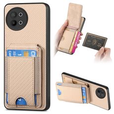 Custodia per telefono con supporto a portafoglio verticale in fibra di carbonio per vivo S18e (cachi)