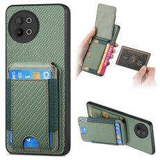 Per vivo S18e Custodia per telefono con supporto a portafoglio verticale in fibra di carbonio (verde)