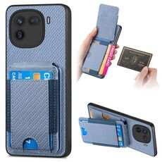 Per vivo iQOO 12 Pro Custodia per telefono con supporto a portafoglio verticale in fibra di carbonio (blu)